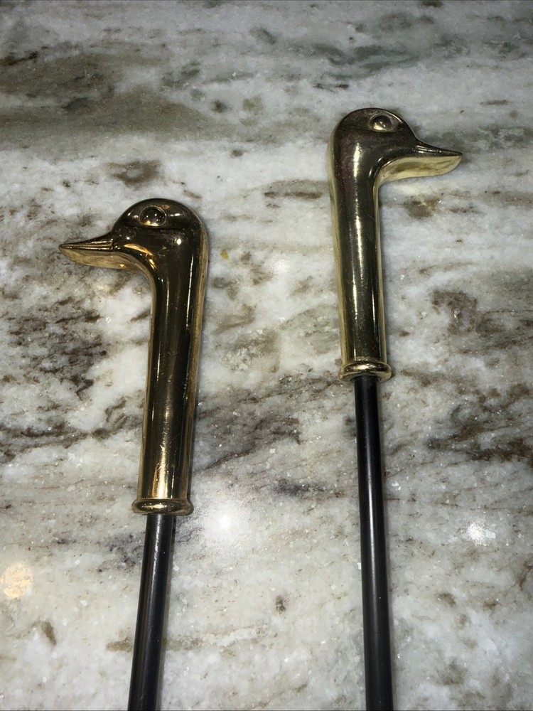 Brass Duck Head Fireplace Tools Vintage Excellent Condition