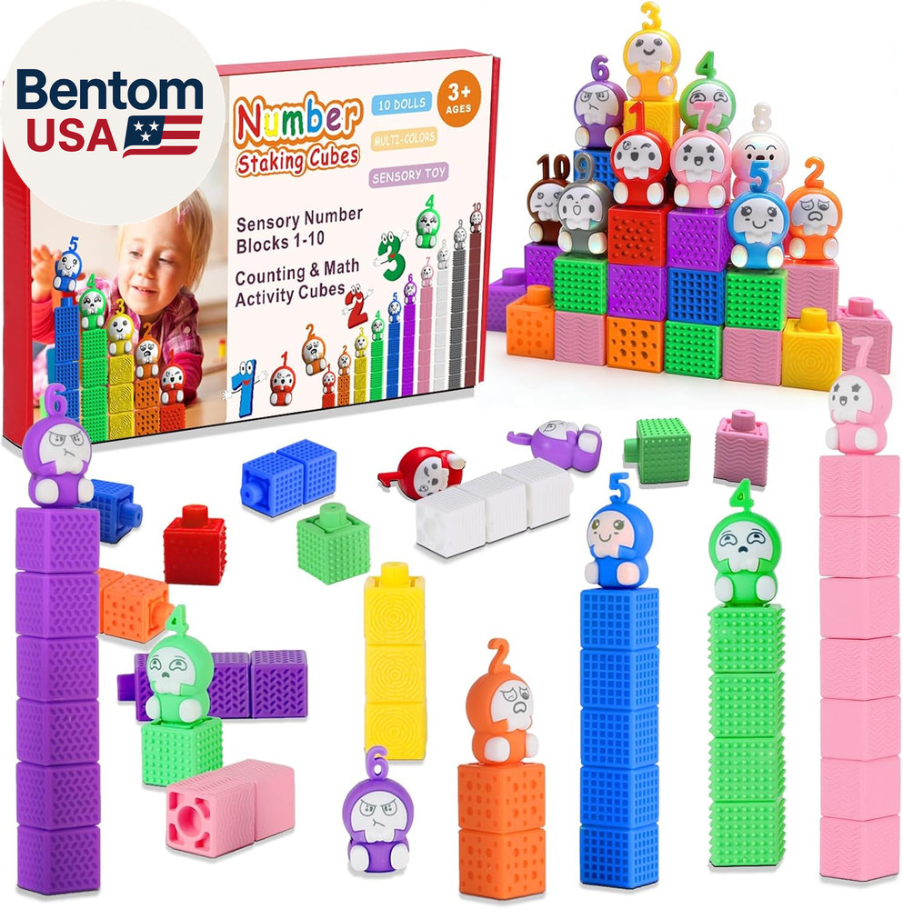 Number Counting Blocks 1-10 with Figures: 65PCS Soft Silicone Stacking & Sensory
