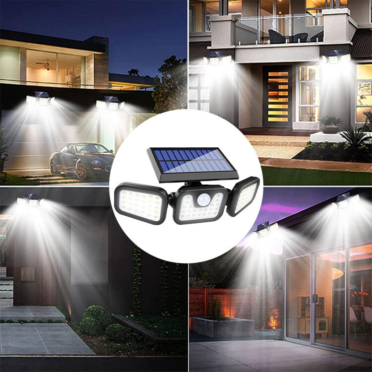 2 Pack 74LED Solar Lights Outdoor Waterproof Motion Sensor Security Lamp 3 Head