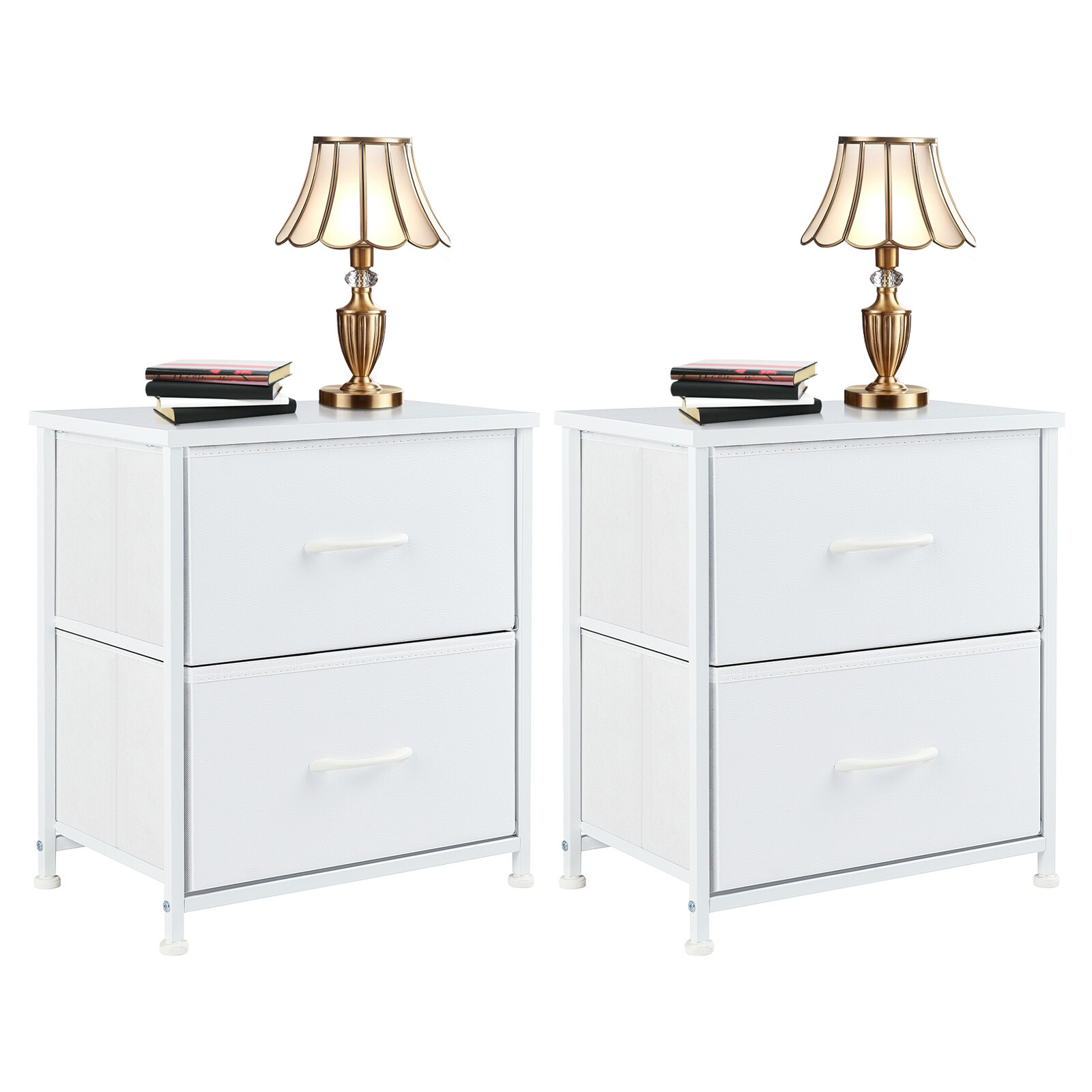 Set of 2 Nightstands with 2 Fabric Drawers End Table Bedside Table for Bedroom