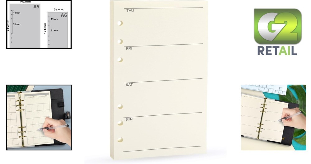 Compact A6 Weekly Planner Refill - 45 Double-Sided Sheets for Easy Planning