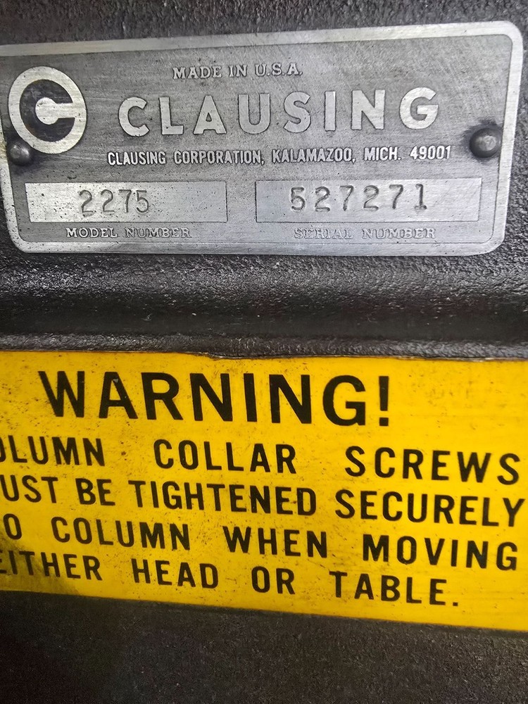 20" Clausing 2275 Single Spindle Drill Press