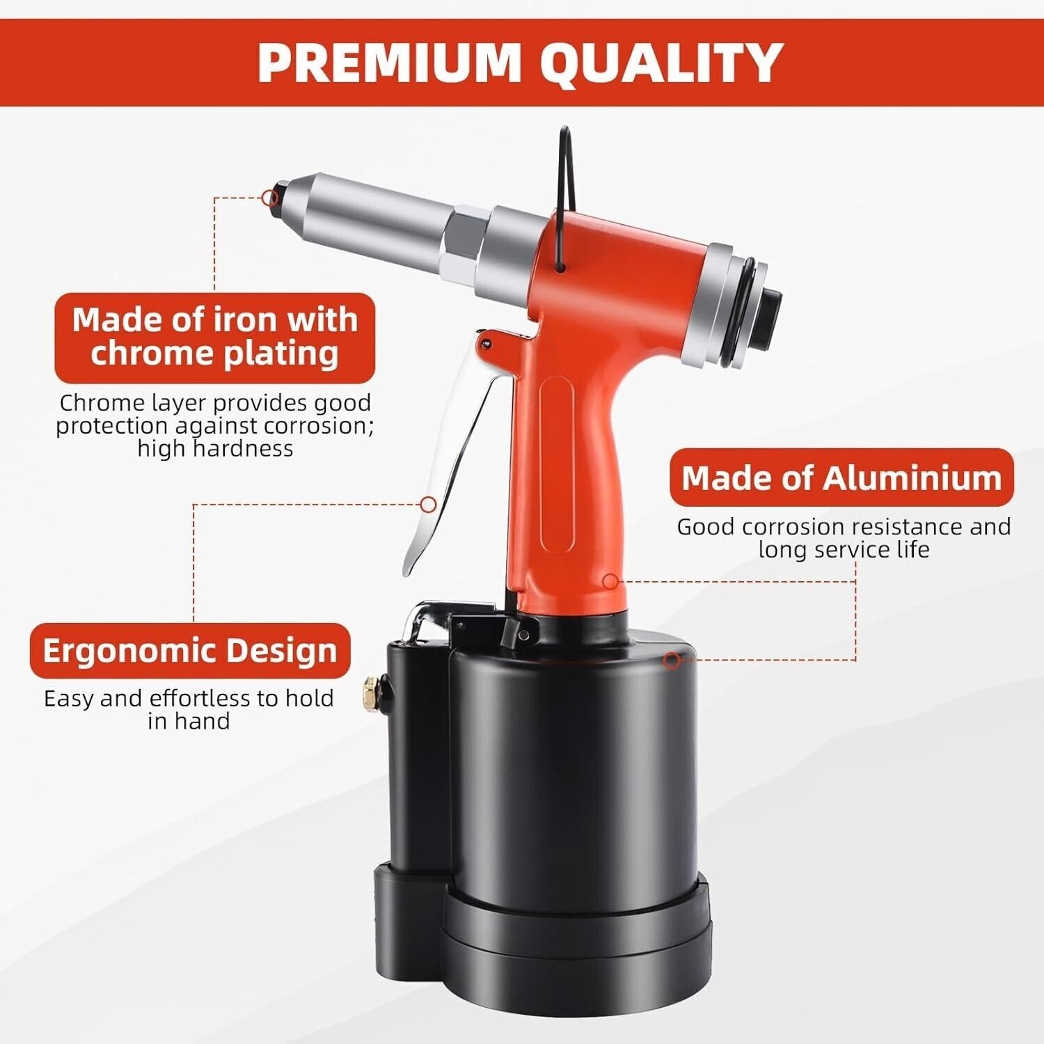 Air Pneumatic Pop Rivet Gun Hydraulic Rivet w/ 1/8" 5/32" 3/16" 1/4" Nose Pieces