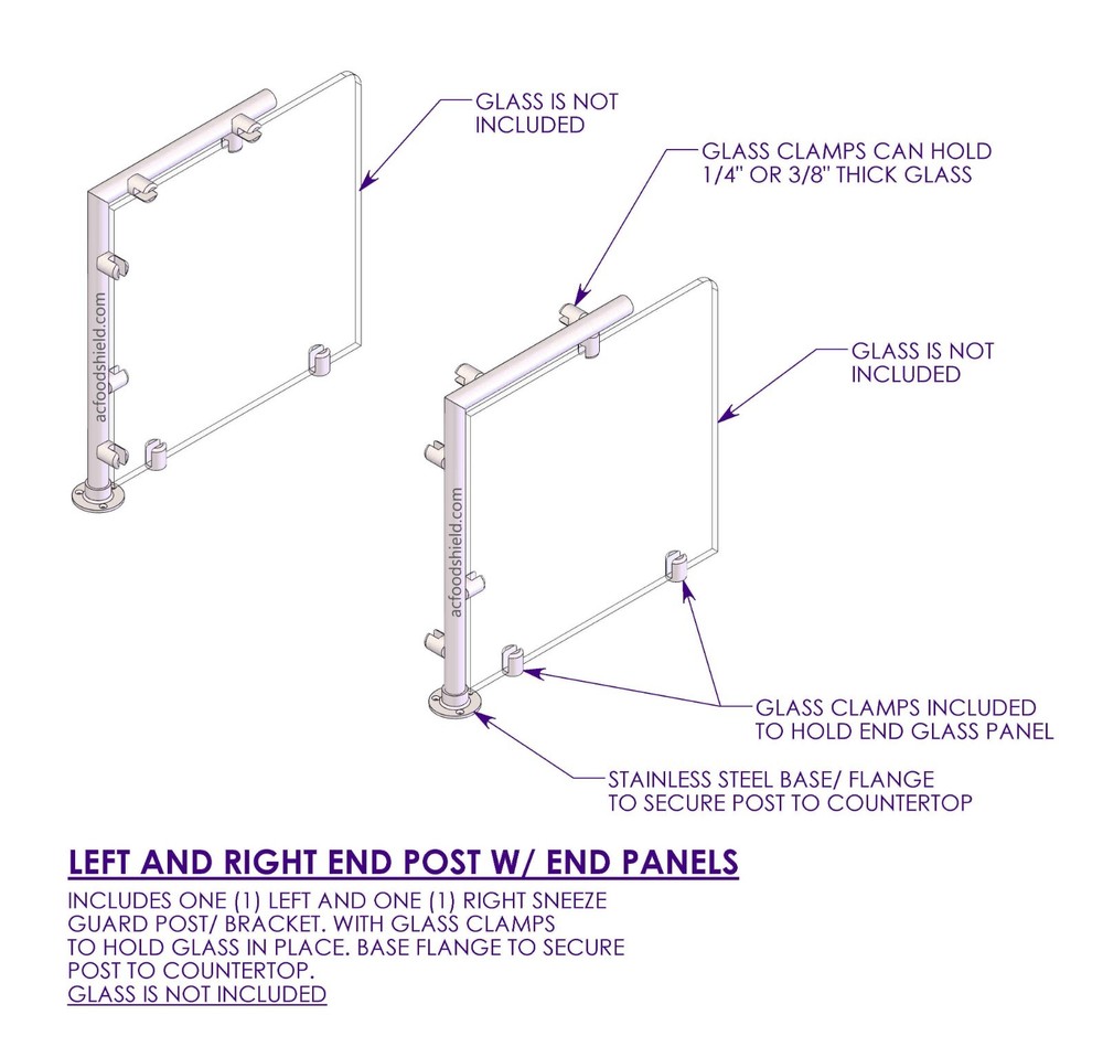 Sneeze Guard Post L-SHAPE POST BRACKET WITH END PANELS