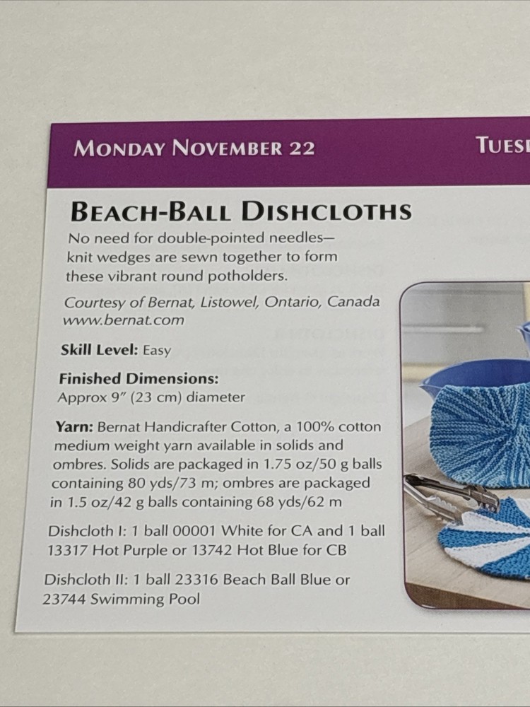 Beach Ball Dishcloths Knitting Pattern Card Page