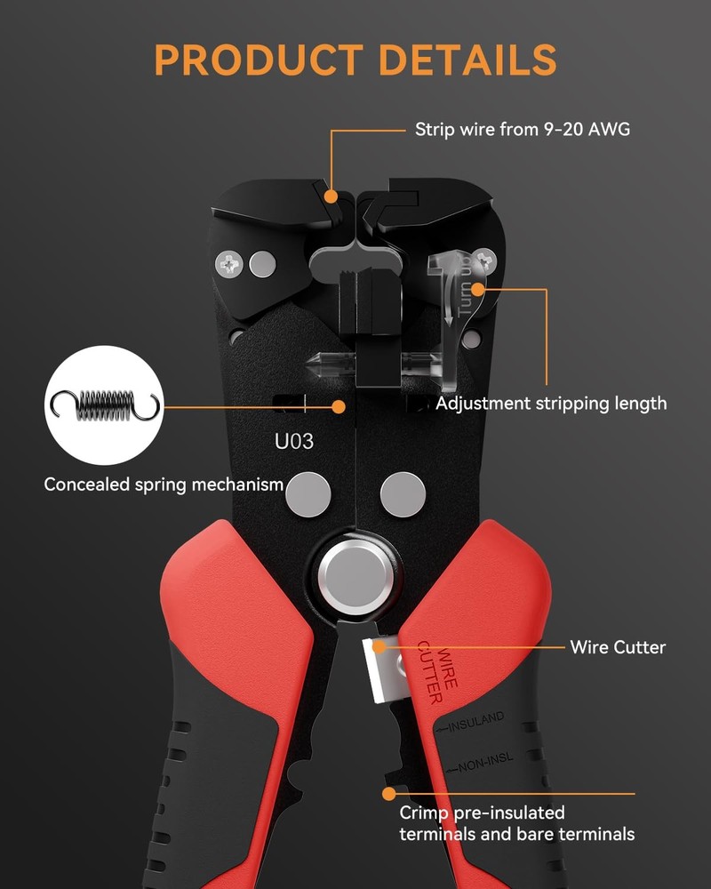 Self Adjusting Wire Stripper, ULEEY 3 in 1 Automatic Red