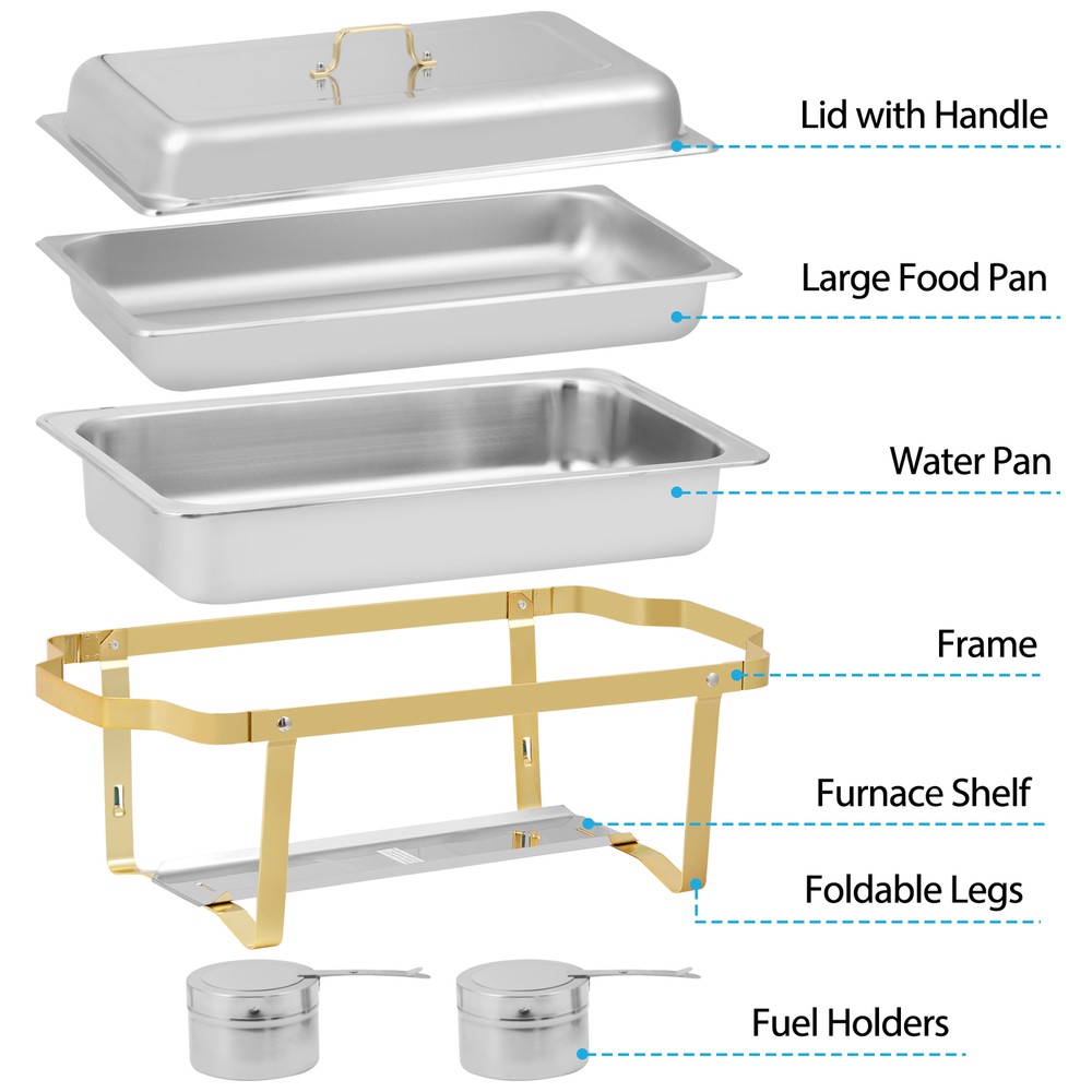 8 Qt 4 Pack Stainless Steel Rectangular Chafing Dishes Buffet Set w/Foldable Leg