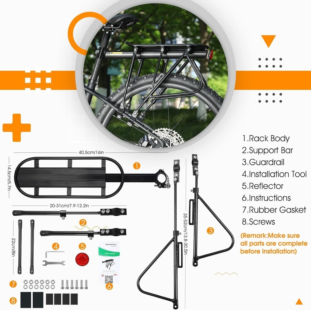 Bike Carrier Rack, 310 LB Capacity Solid Bearings Universal Adjustable Bicycl...