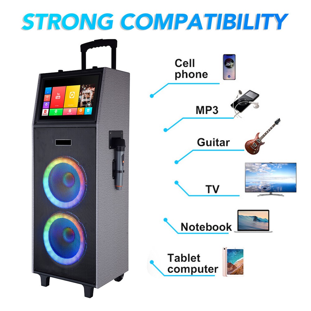 Portable Professional Karaoke Machine Speaker w/Touchscreen Tablet &Wireless Mic