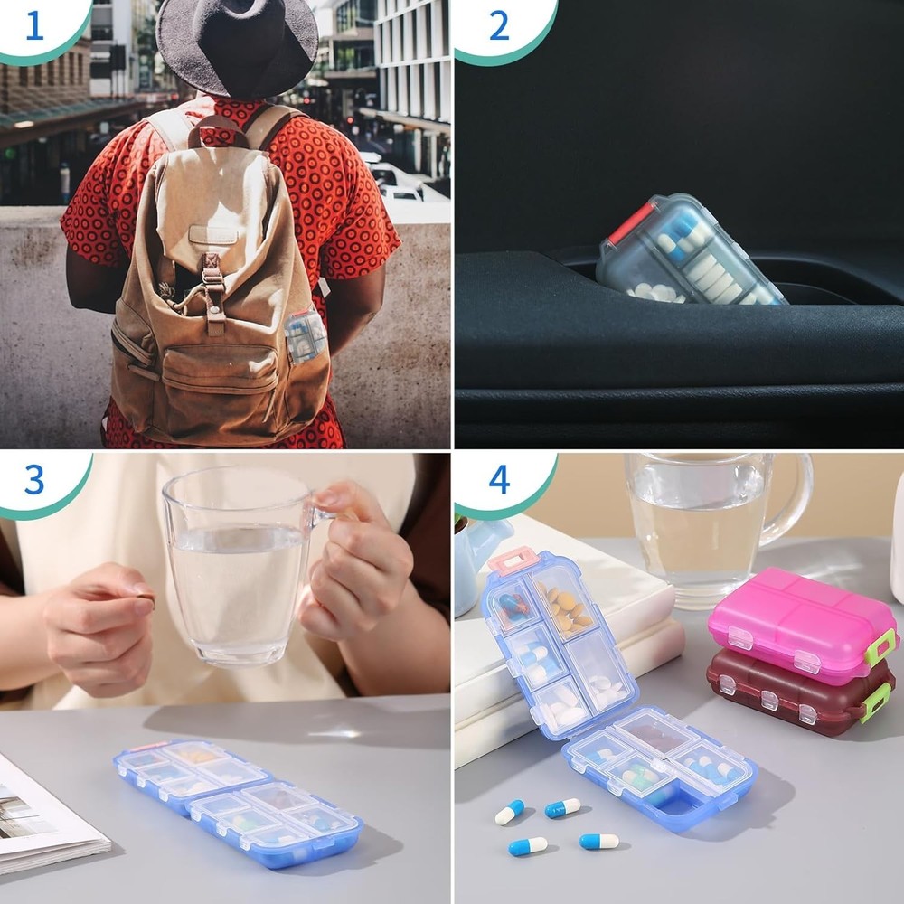 1Pack Travel Pill Organizer - 10 Compartments Pill Case