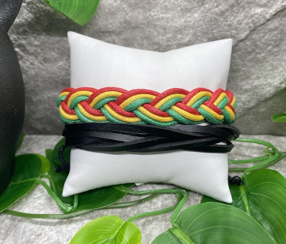 2 PC Leather Bracelet Stackable Adjustable Tie New  Free Ship B2848