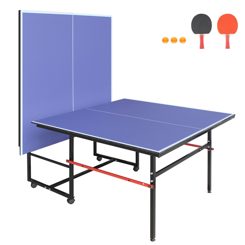 8ft Mid-Size Table Tennis Table Foldable Ping Pong Table Set for Indoor