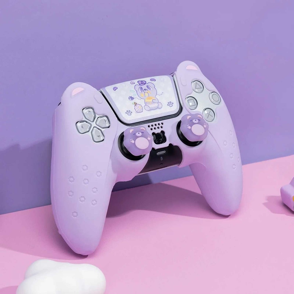 GeekShare Purple Bear PS5 Controller Skin Protective Case +Thumb Grips +Sticker