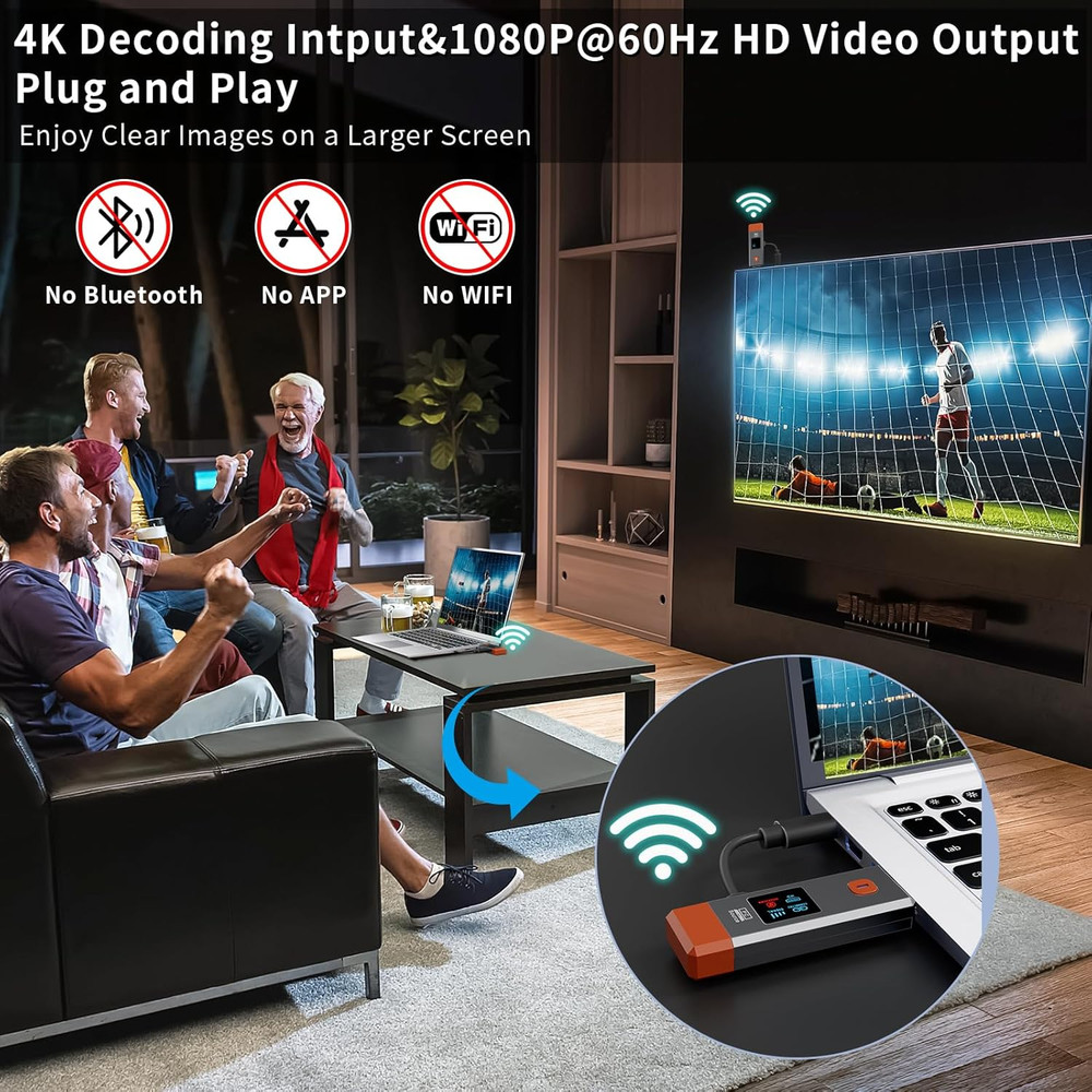 Wireless HDMI Transmitter and Receiver 328Ft/100M Extender 4K Decode Input 1080P