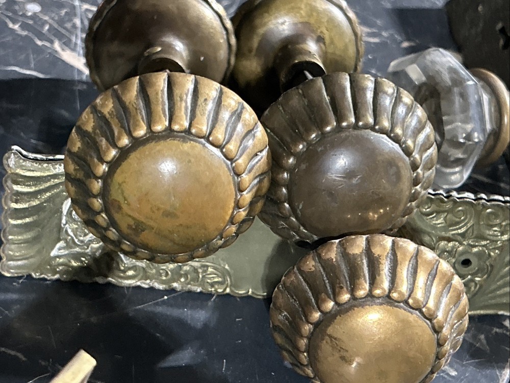 Antique Russell Erwin Hardware Knobs Mortise Plates Screws Set Thumb Lock...