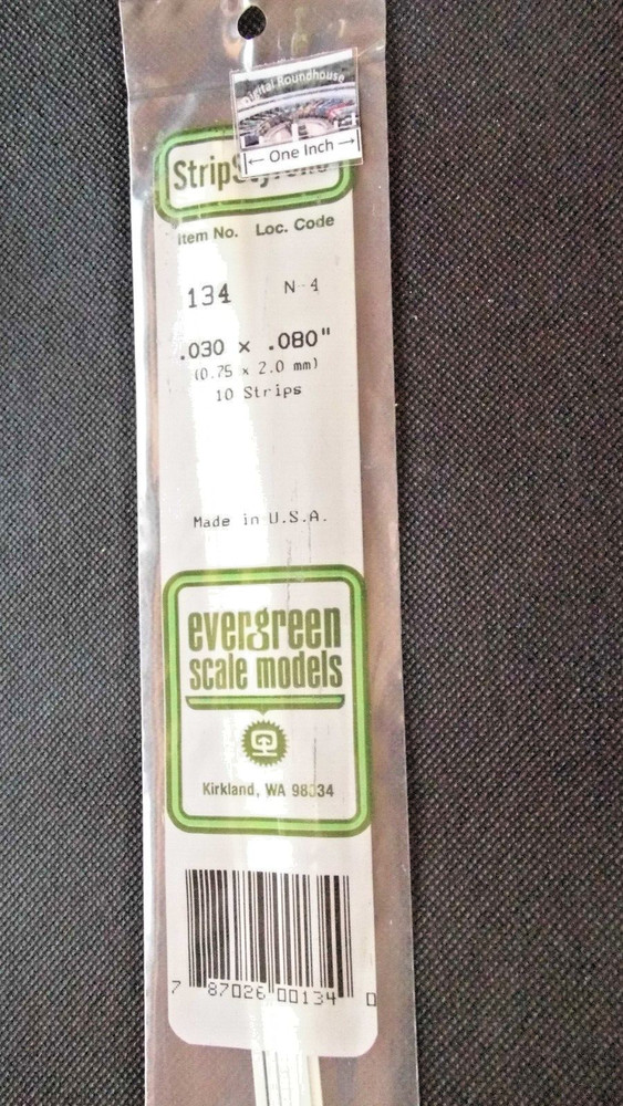 Evergreen Scale Models #134 Strips (.030" X .080" X 14") Opaque White, pkg. 10
