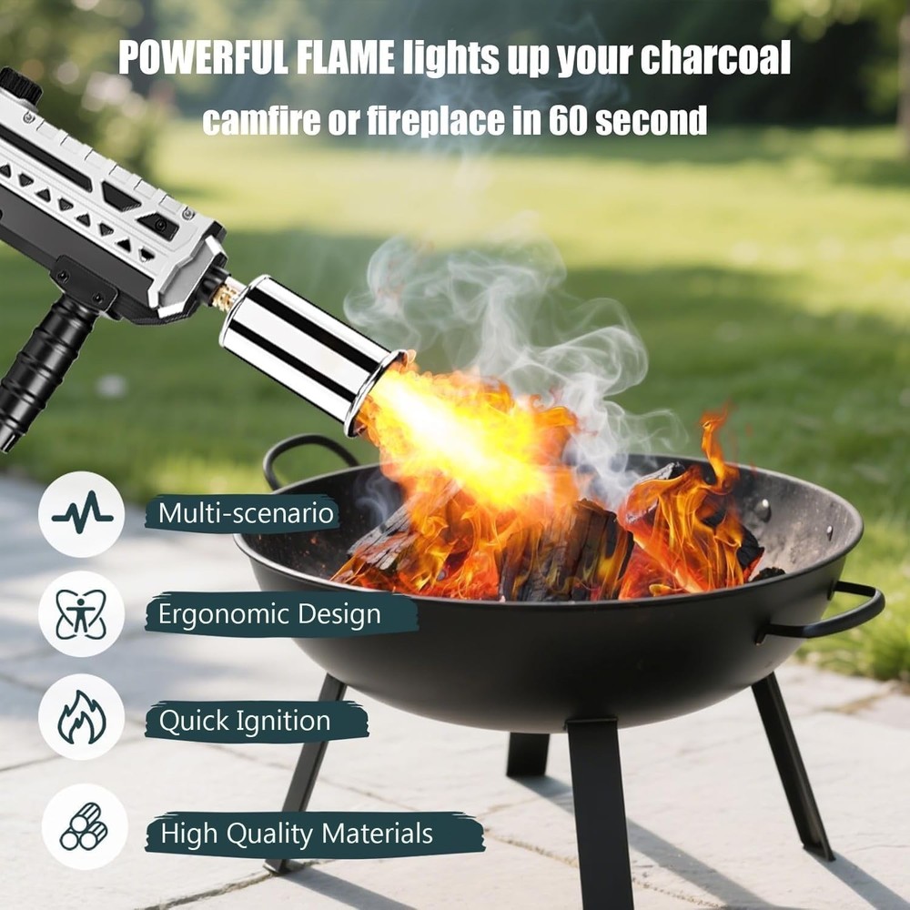 Powerful Propane Torch Gun, Kitchen Torch with Adjustable Flame, Flamethrower