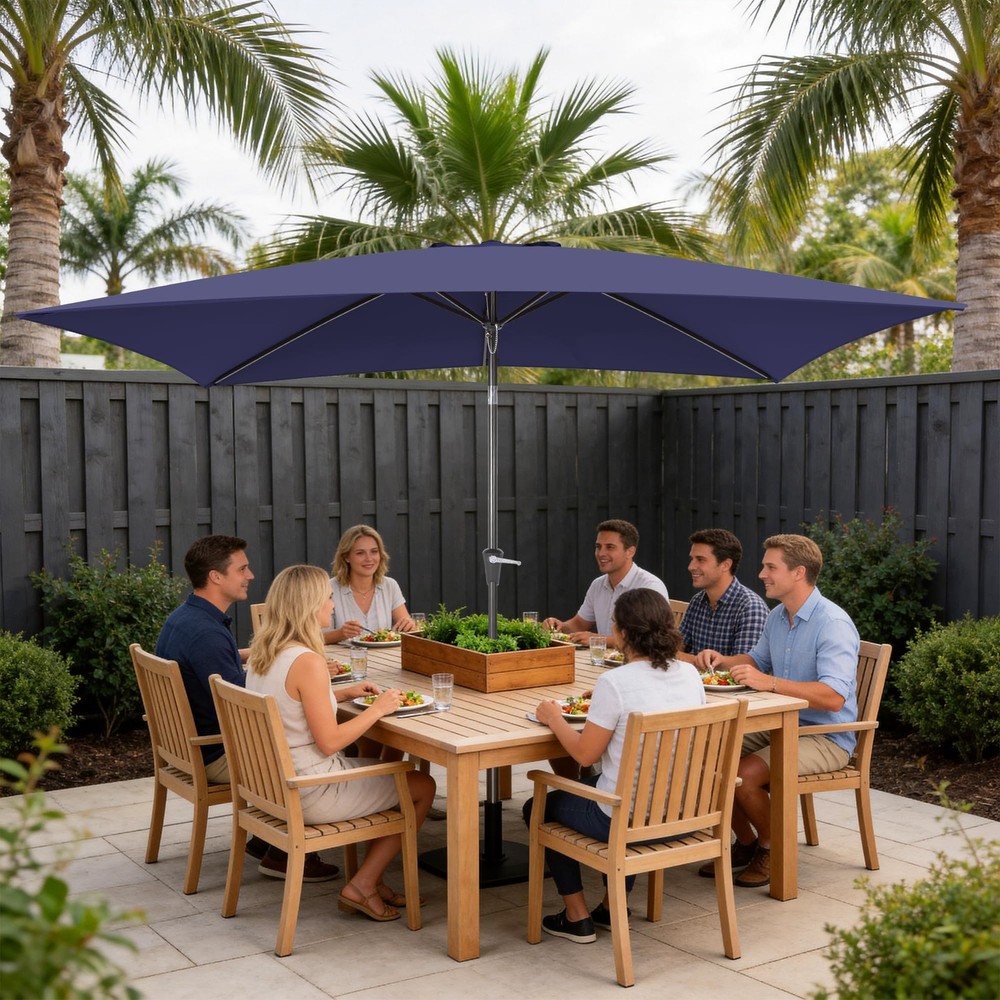 Rectangular Patio Umbrella, 6.5 x 10 ft Rectangle Table Navy Blue, Blue