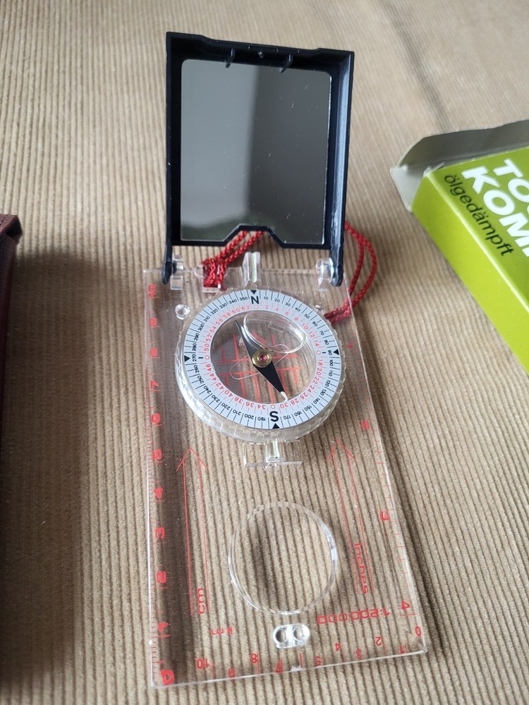 Cold War West Germany Compass w/ Mirror & Case Complete Vintage Navigation Set