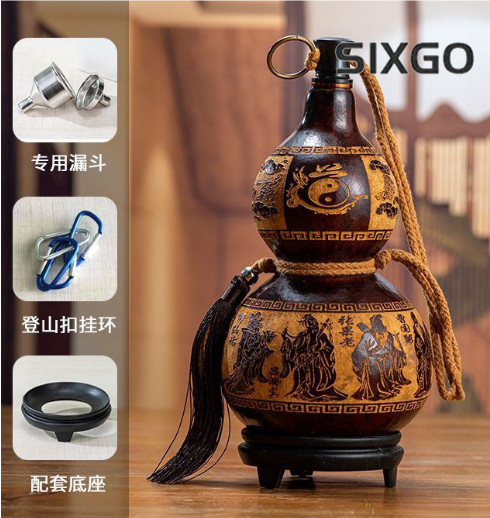 Natural Gourd Hip Flask for Alcohol Pocket Bottle Drinkware Funnel