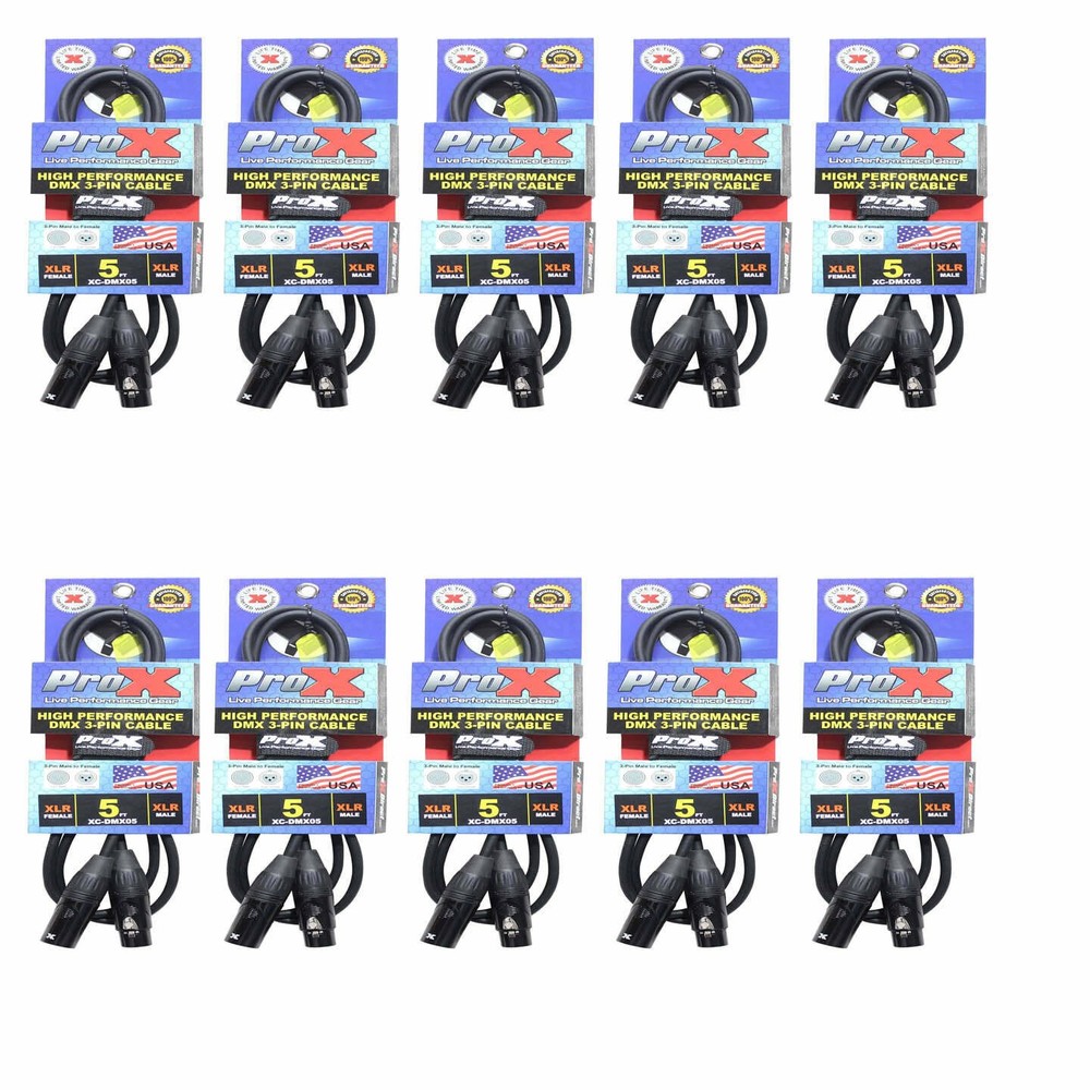 10 Prox 3 Pin DMX 5 ft Stage High Performance Lighting Shielded Cables
