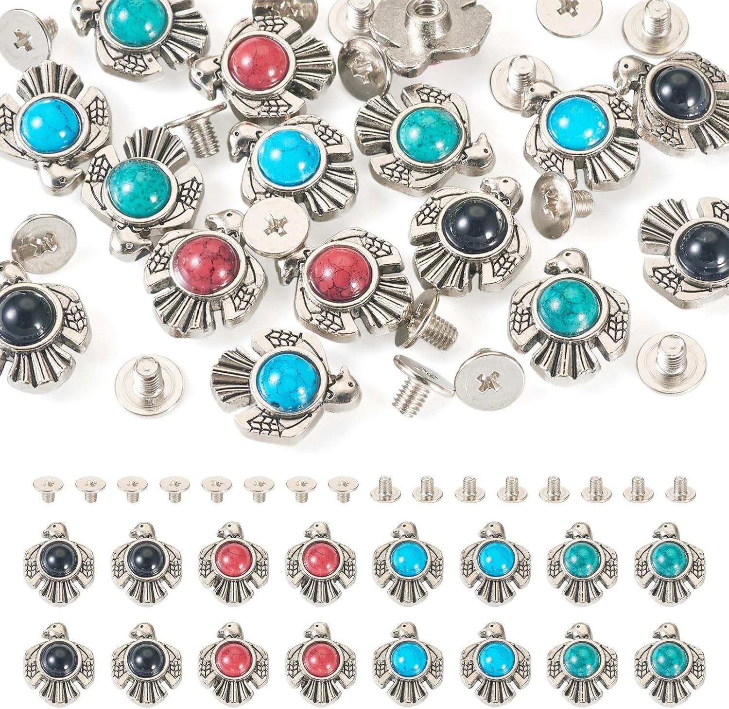 16 Sets Faux Turquoise Decorative Rivets Studs for Leather Vintage Southwest Thu