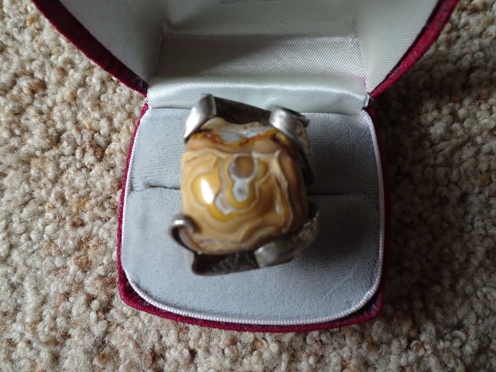 unique handcrafted agate ring sculpted from a fork