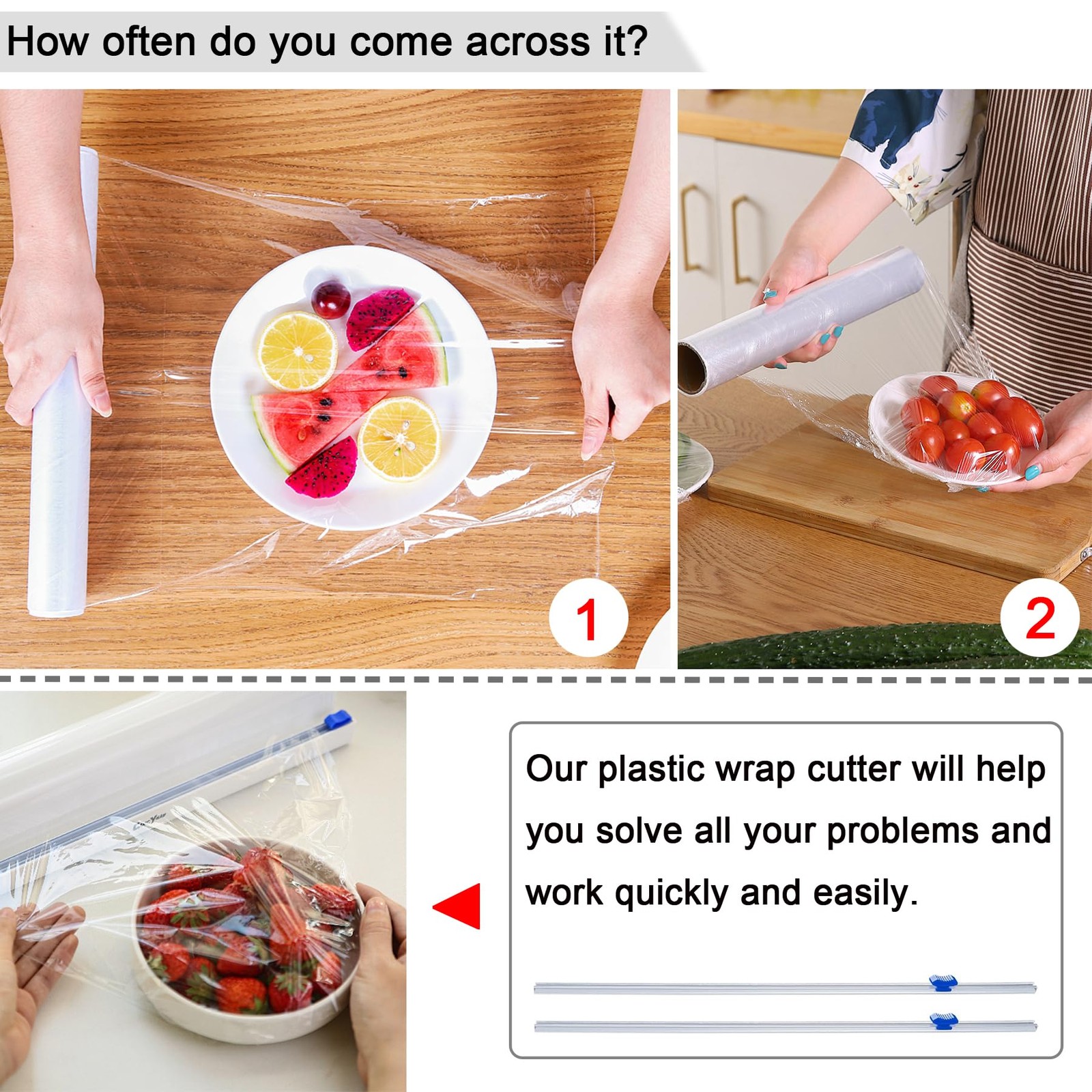 Plastic Wrap Cutter, 4pcs Sliding Cutters, Cling Film with Sliding Cutters, Slid