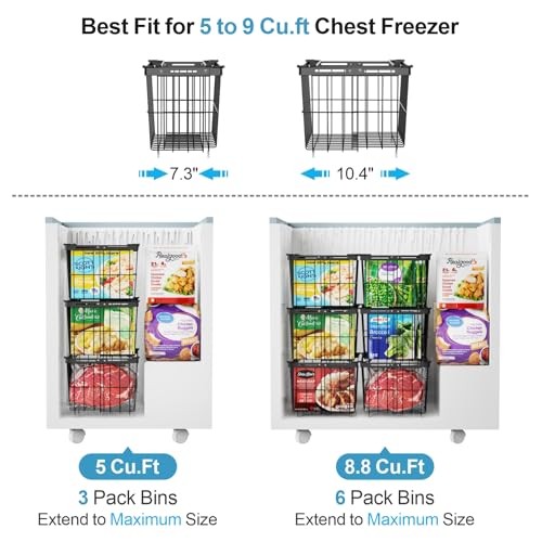 Freezer Organizer Bins - 5 Pack Adjustable & Extra Large 5 Pcs-14.8"-Black