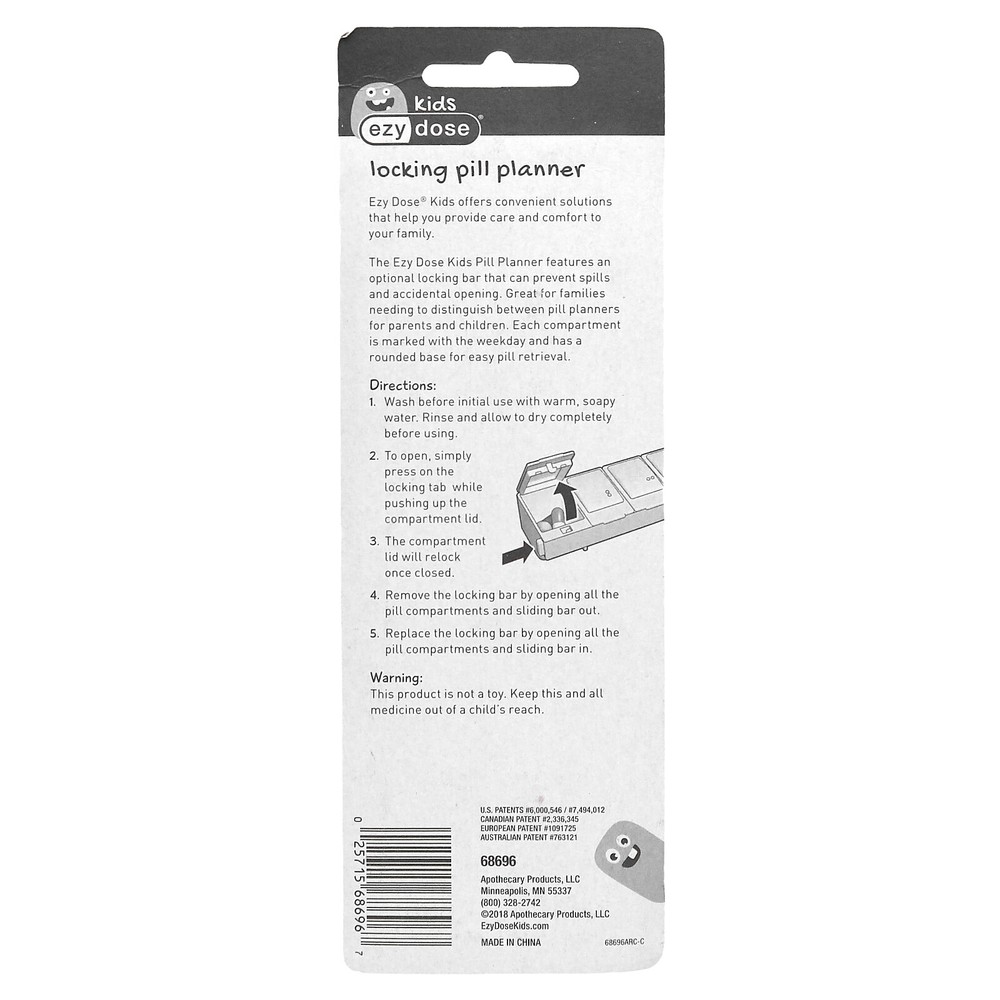 Kids, Locking Pill Planner, 1 Count