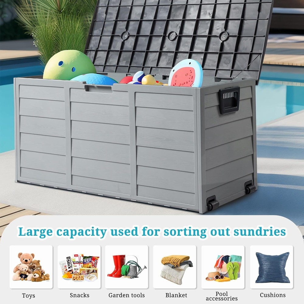 75Gal Deck Storage Box,Durable Storage Container Bin w/Lid, Store Patio Cushions