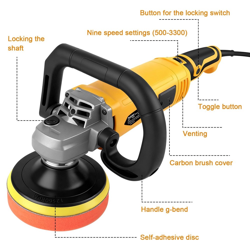 7-Speed Electric Car Polisher Buffer Sander Waxer Kit Variable 7" 2000W/ Pads