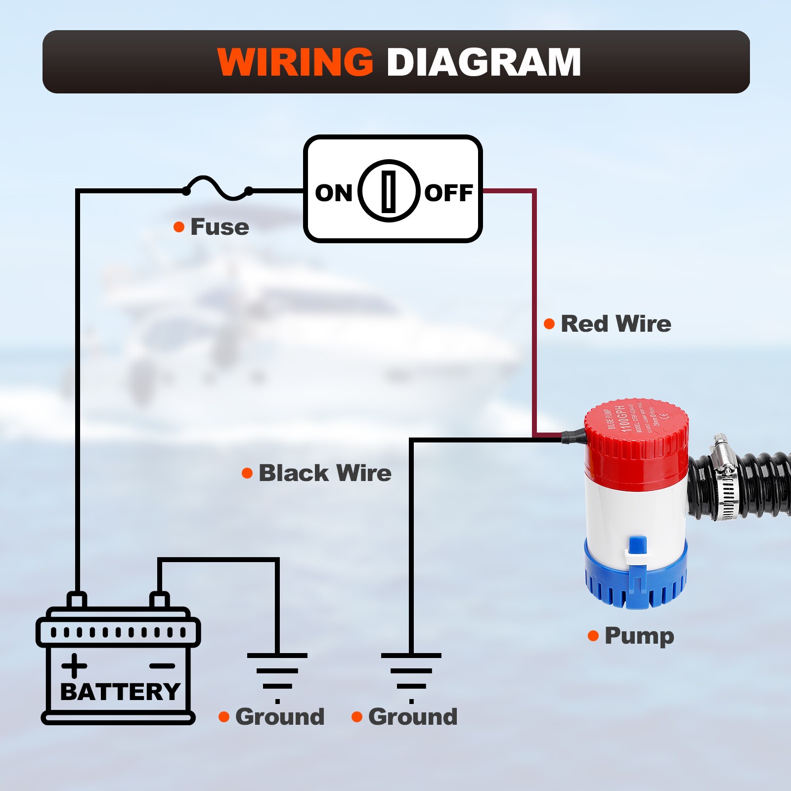 1100 GPH Boat Bilge Water Pump 12V 1-1/8 Inch Dia Bilge Pump Plumbing Kit W/Hose