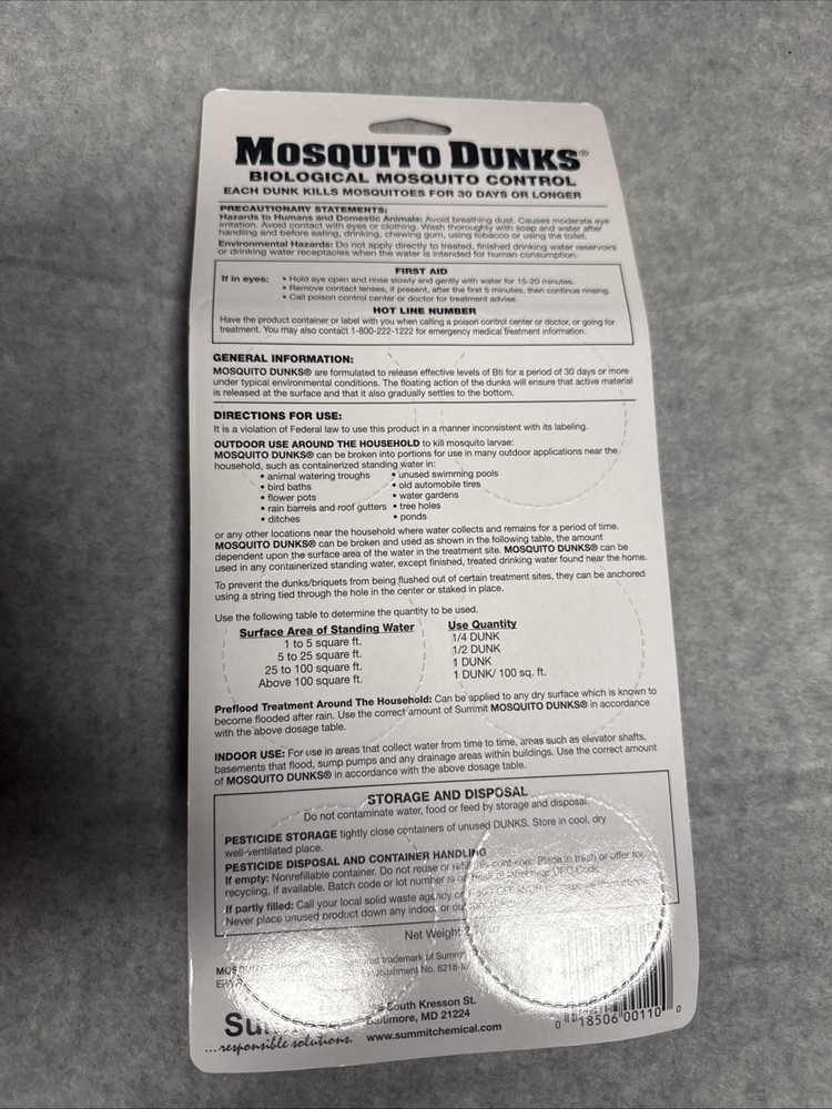 Mosquito Dunks Floating Pod Kill Biologically Safe Method 6 pack