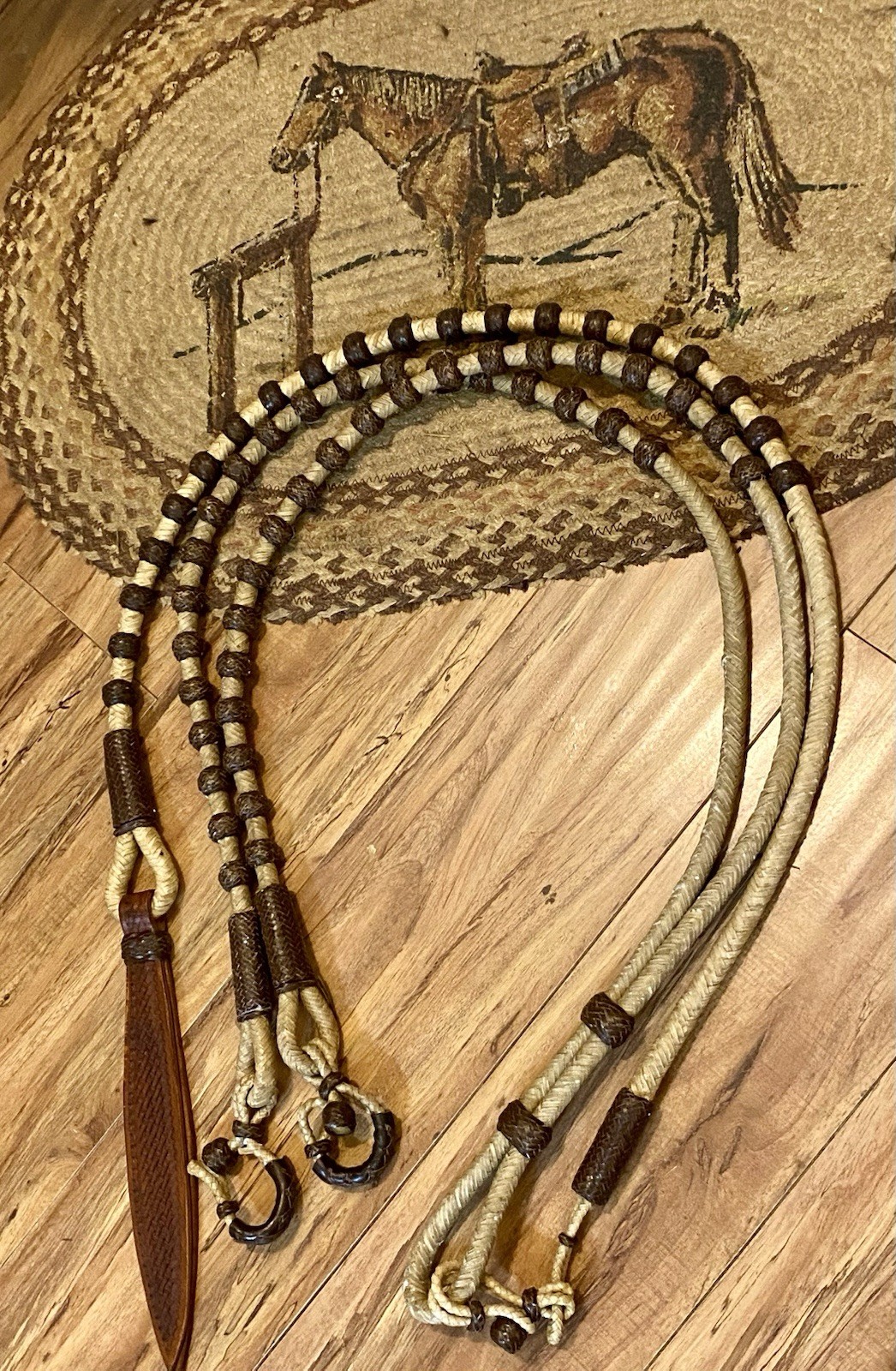 Vintage Western Braided Rawhide Romel / Romal Reins 60 Brown Buttons Vaquero