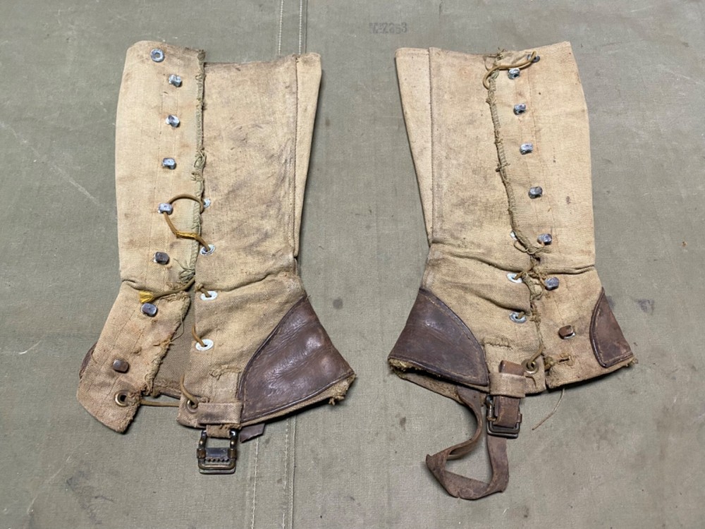 ORIGINAL WWI US ARMY M1917 COMBAT  REINFORCED CAVALRY CANVAS LEGGINGS- SIZE 2
