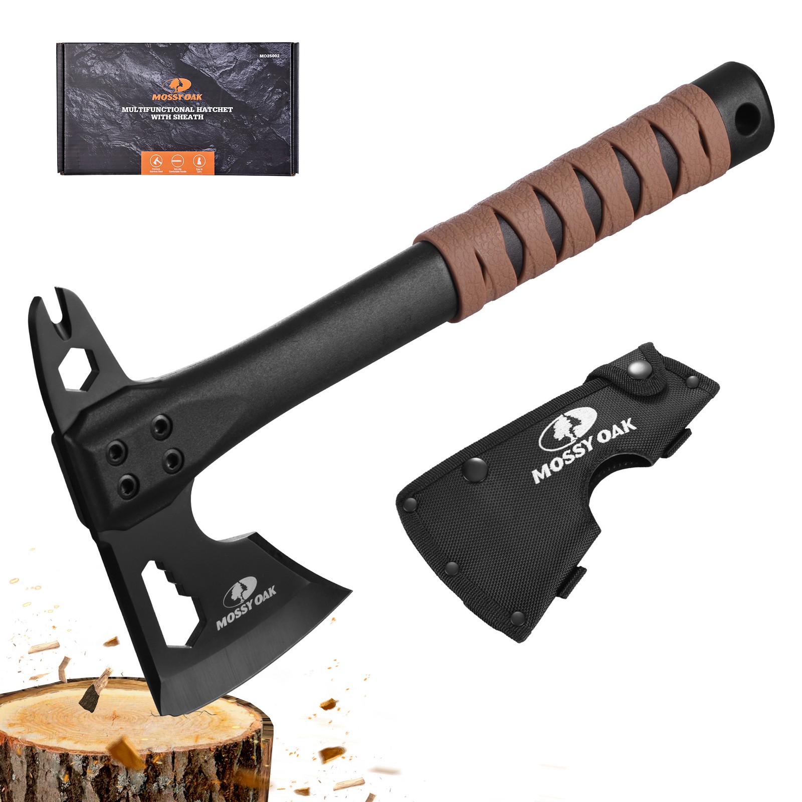 MOSSY OAK 12" Camping Axe and Survival Hatchet with Sheath Outdoor Multitool USA