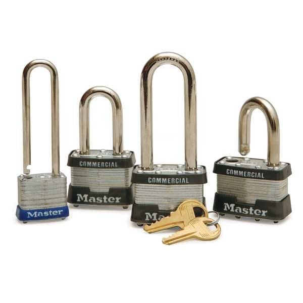Master Lock 7Lj Padlock, Keyed Different, Long Shackle, Rectangular Steel Body,
