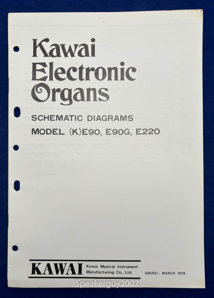 Original Kawai Electronic Organ Schematic Diagrams Manual / (K)E90 E90G E220