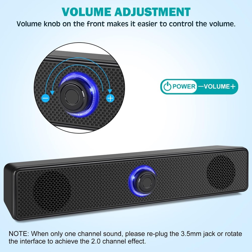 Computer Speakers, USB Powered PC Speakers Wired Stereo Desktop Black