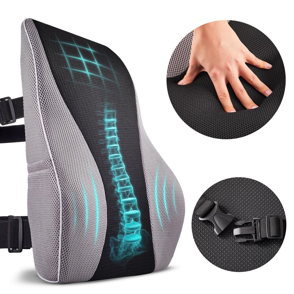 Extra Dense Lumbar Pillow with Double Adjustable Straps - Ergonomic Lumbar Su...