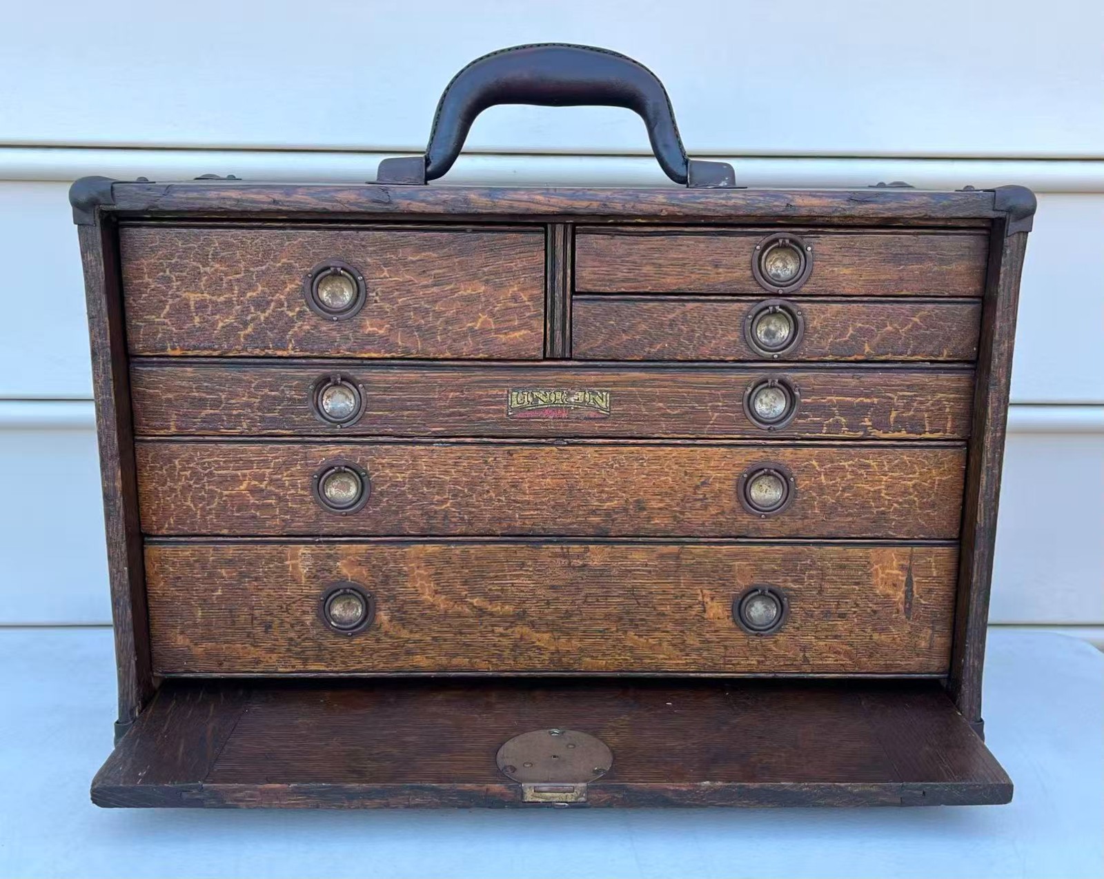 Antique Union 6 Drawers Oak Wood Machinists Tool Chest Box