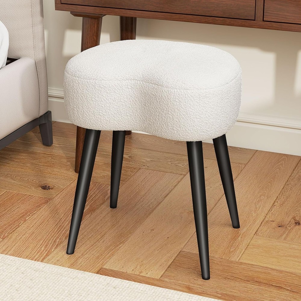 White Vanity Stool Soft Makeup Stool W/ Solid Metal Legs Vanity Corner Morden
