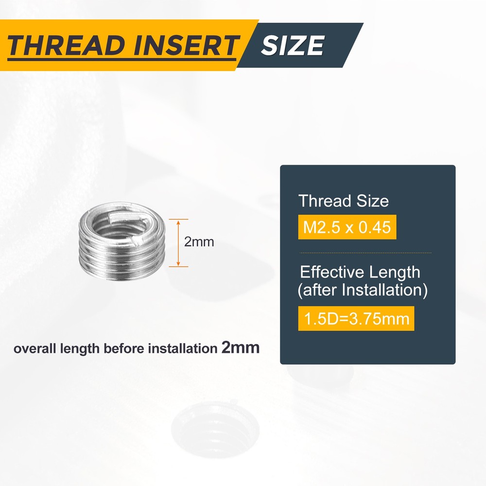 100pcs Wire Thread Inserts M2.5 x 0.45 x 1.5D Metric Helical Threaded Sleeve