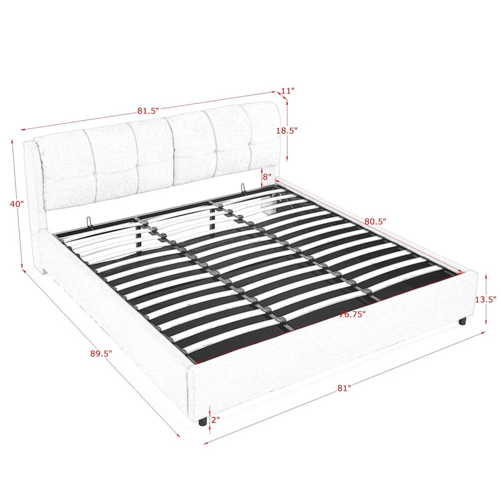King Size Storage Upholstered Hydraulic Platform Bed with Integrated Headboard