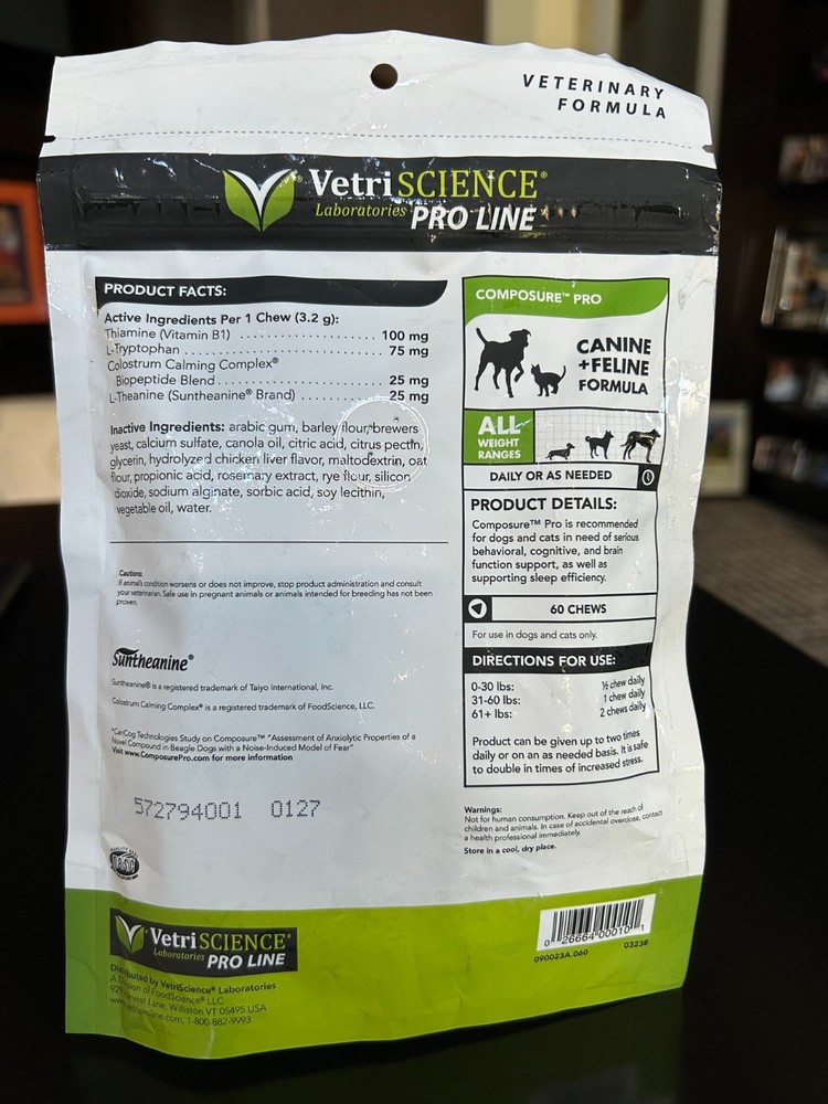 VetriSCIENCE Composure Pro Bite Size Chews for Dogs and Cats 60/ct