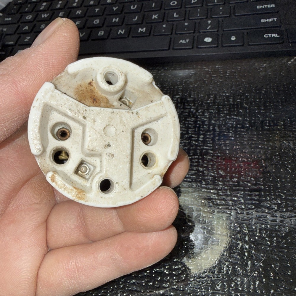 Vintage Round Surface mount Toggle Light Switch Porcelain & Bakelite Chipped