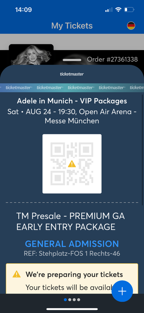 adele concert tickets 4x VIP Early Entry