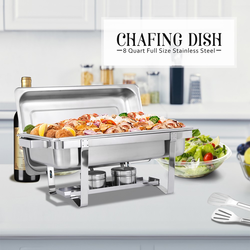 Chafing Dish 2 Packs Stainless 8 Quart Steel Rectangular Chafer Full Size Buffet