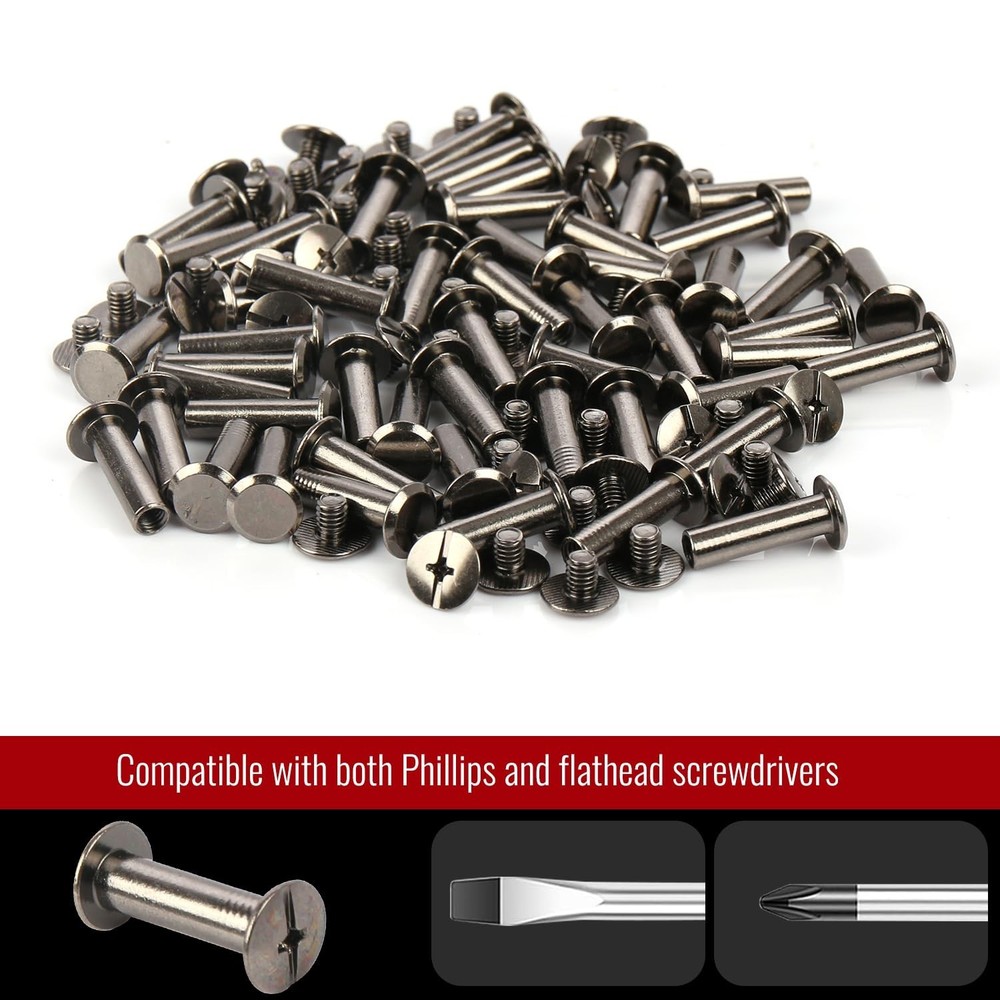 Chicago Binding Screws - 5mm x 12mm Binding Posts - 9.5mm Phillips Nut - Chic...